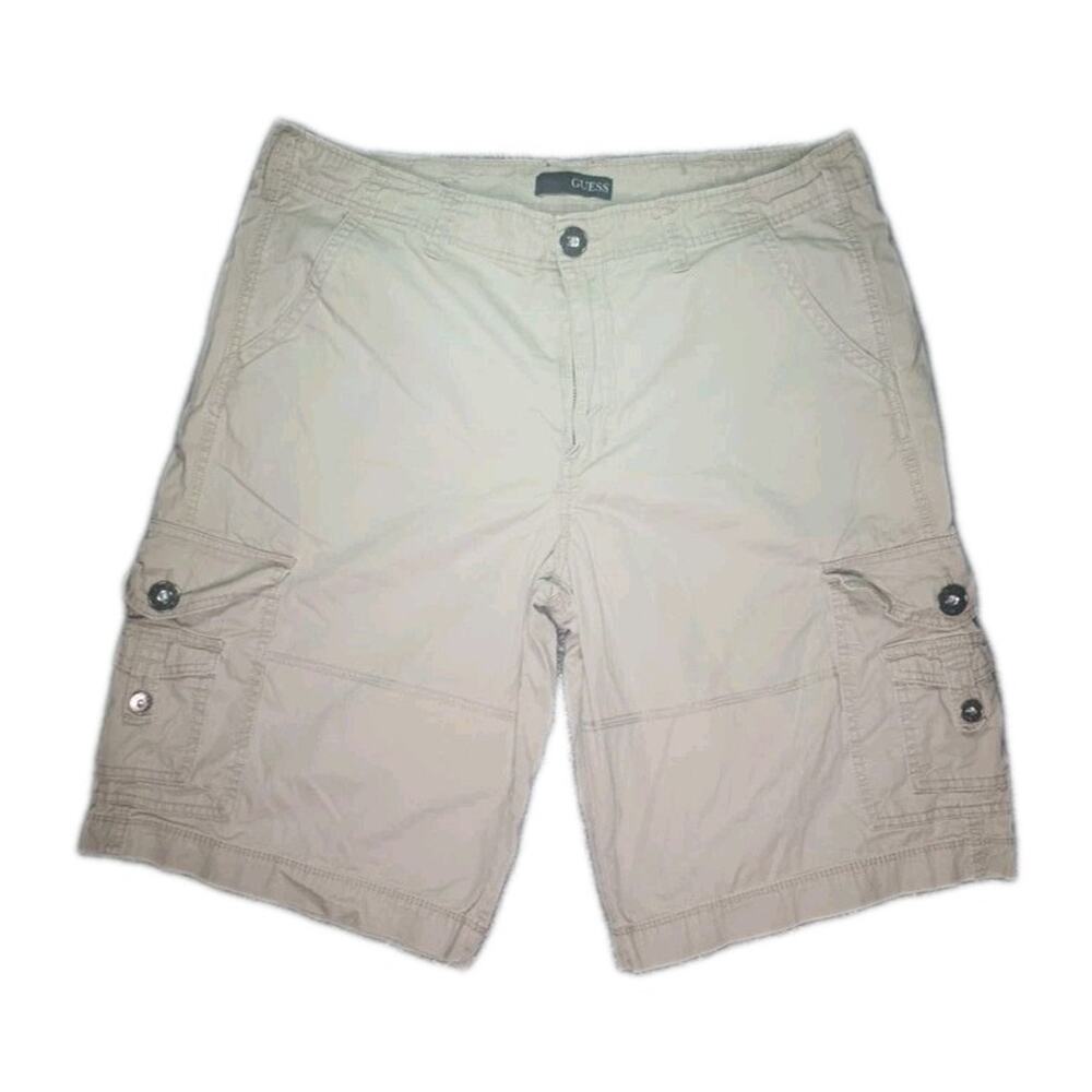 Guess Los Angeles Men's Cargo Shorts Size 38 Beige Khaki Y2K Button Pockets